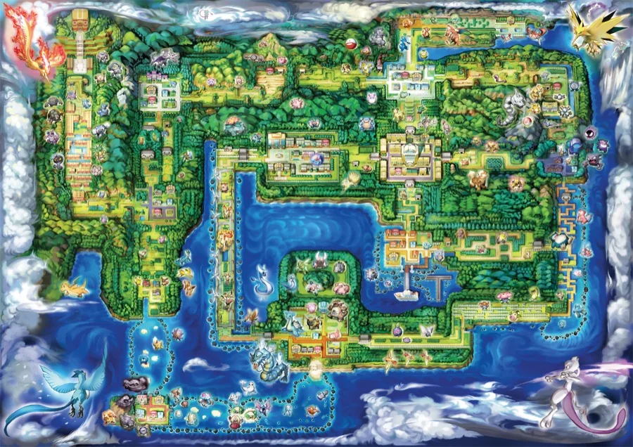 Kanto region map, official artwork from Pokemon Let's Go, Pikachu and Let's Go, Eevee