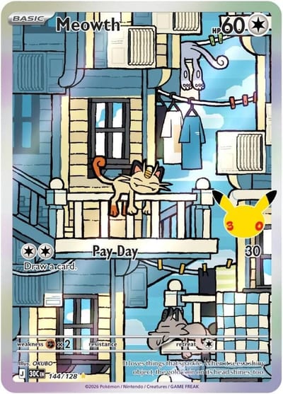 Meowth - 144/128 - ME: 30th Celebration Nm