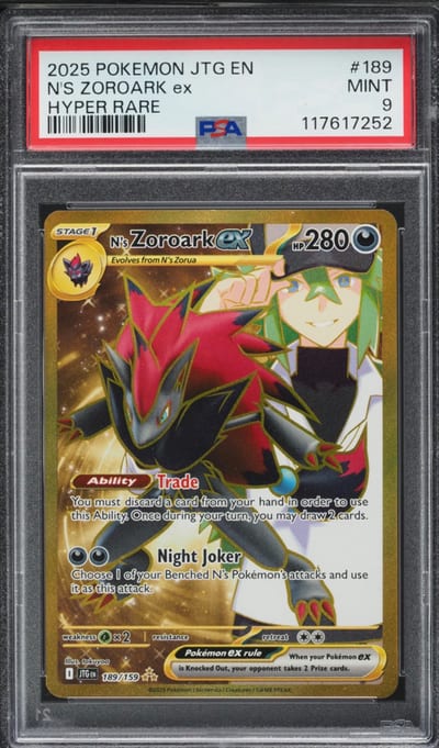 2025 POKEMON JTG EN N’S ZOROARK EX HYPER RARE PSA 9 (Slab)