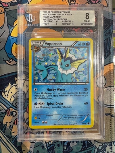 2011-2013 POKEMON PROMOS BLACK & WHITE BLACK STAR #BW89 VAPOREON SYLVEON COLLECTION P BGS 8 POP 10 (Slab BGS 8)