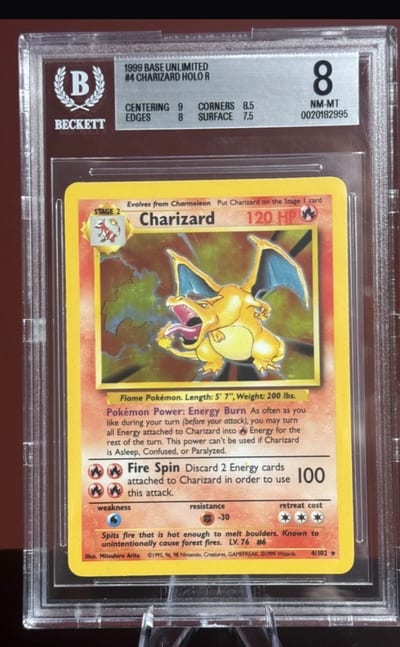1998 BASE UNLIMITED #4 CHARIZARD HOLO R BGS 8 (Slab BGS 8)