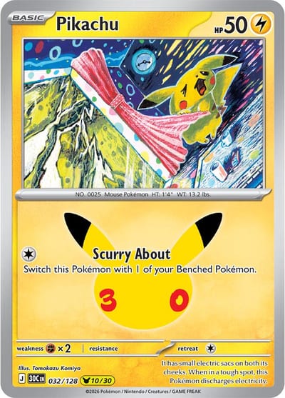 Pikachu - 032/128 - ME: 30th Celebration Nm